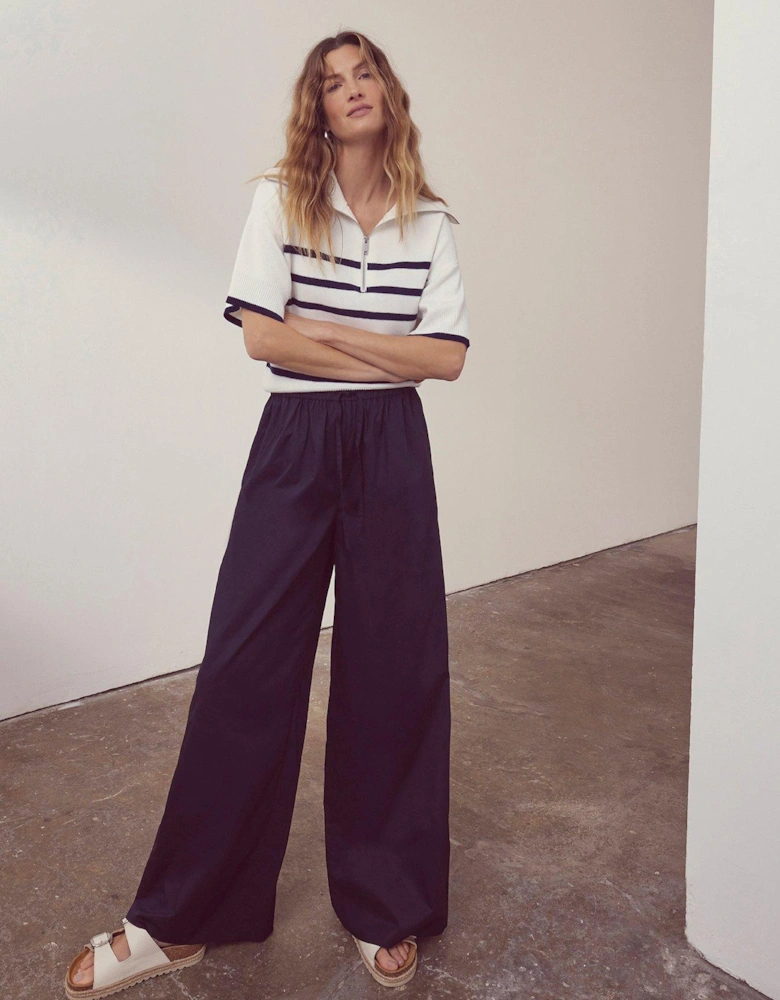 Navy Cotton Wide Trousers