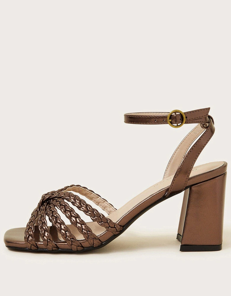 Plaited Block Heel Sandals Bronze