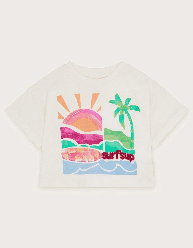 Girls Cropped Surfs Up T-shirt - White