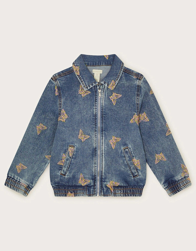 Girls Butterfly Embroidered Zip Jacket - Blue