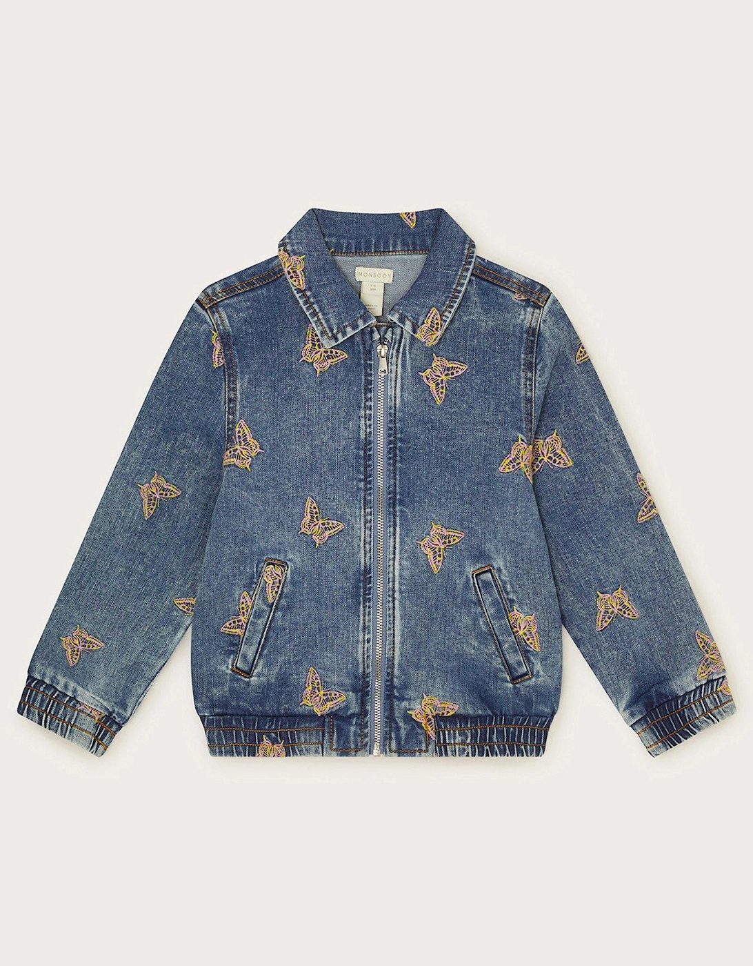 Girls Butterfly Embroidered Zip Jacket - Blue, 2 of 1