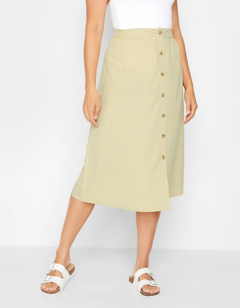 Stone Linen Button Through Skirt