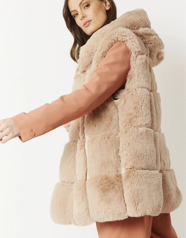 Pink Faux Fur Long Hooded Gilet