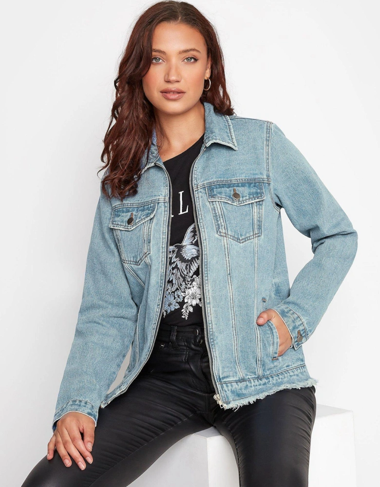 Zip Through Denim Jacket - Blue