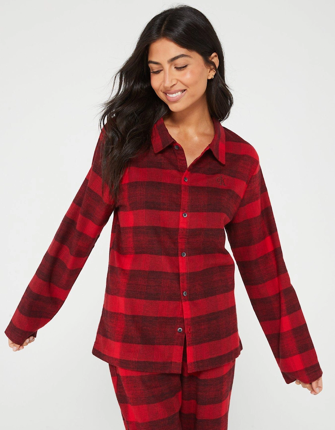 Flannel Long Sleeve Check Pyjama Shirt - Red, 7 of 6