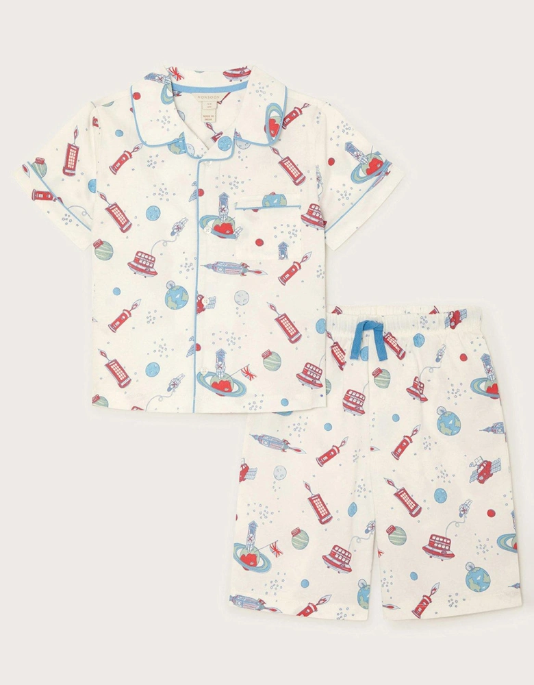 Kids Unisex London Space Pyjama Set - White