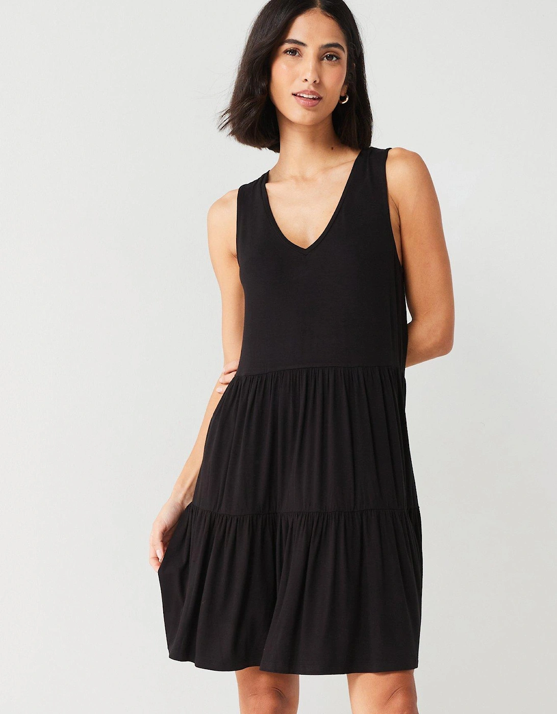 Sleeveless Tiered Mini Dress - Black, 2 of 1