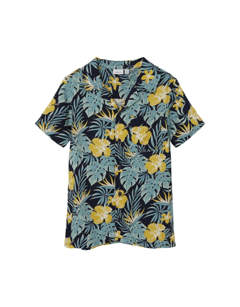Boys Tropical Print Short Sleeve Co-Ord Shirt - Dark Sapphire Tropical