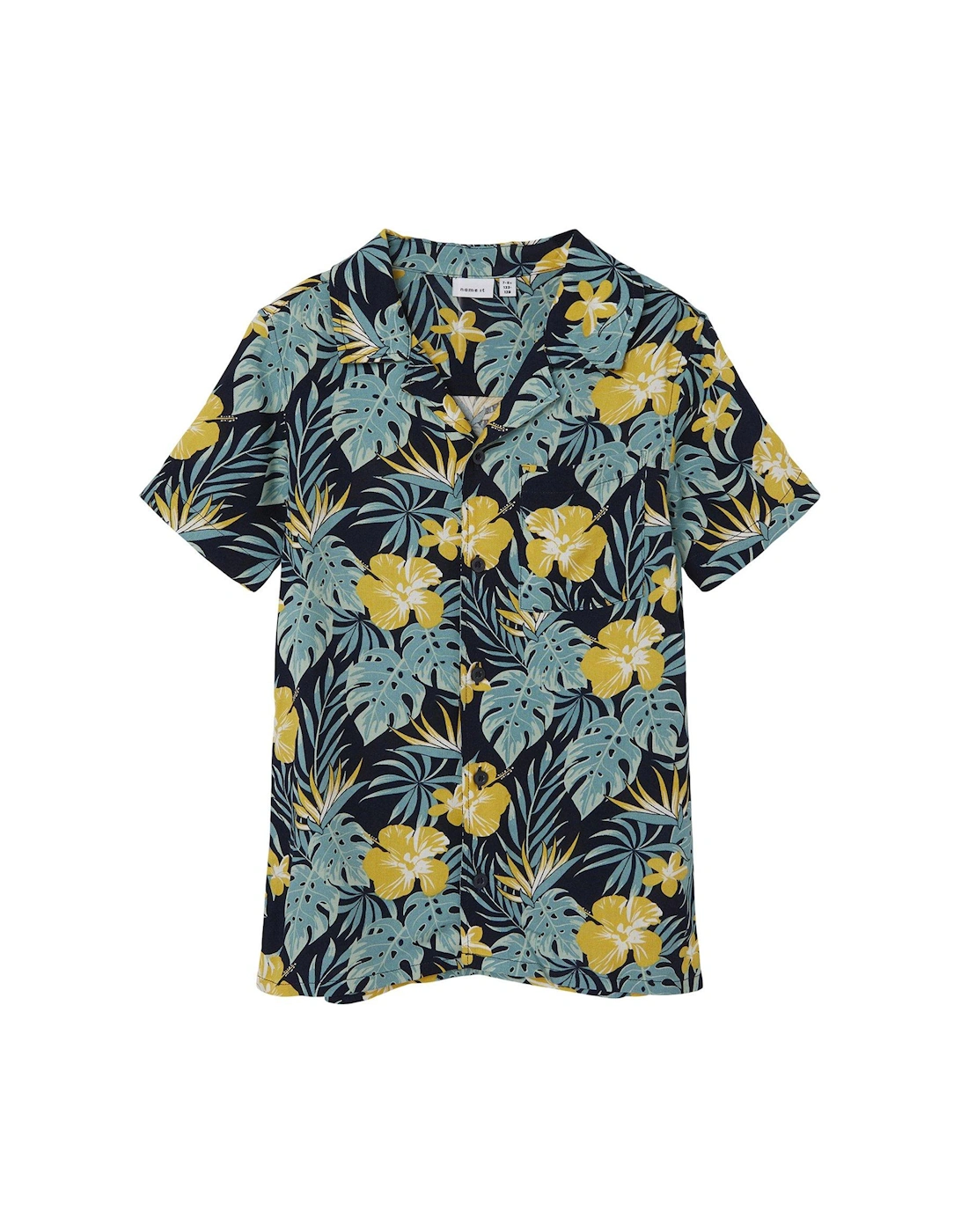 Boys Tropical Print Short Sleeve Co-Ord Shirt - Dark Sapphire Tropical, 5 of 4
