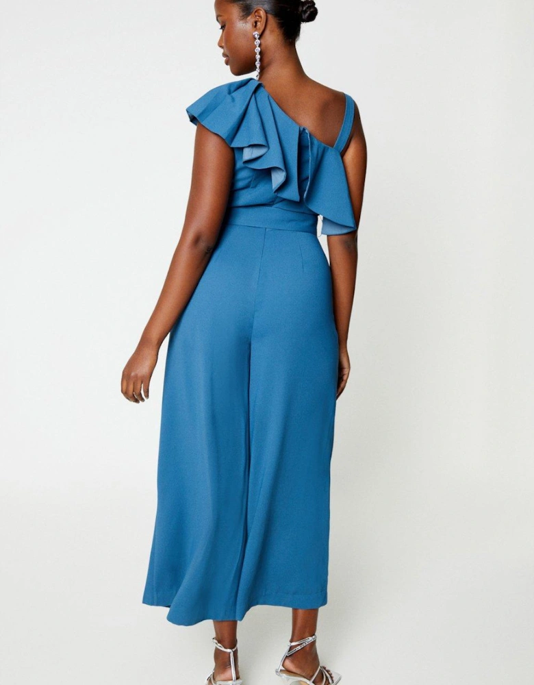 Ruffle Shoulder Belted Jumpsuit