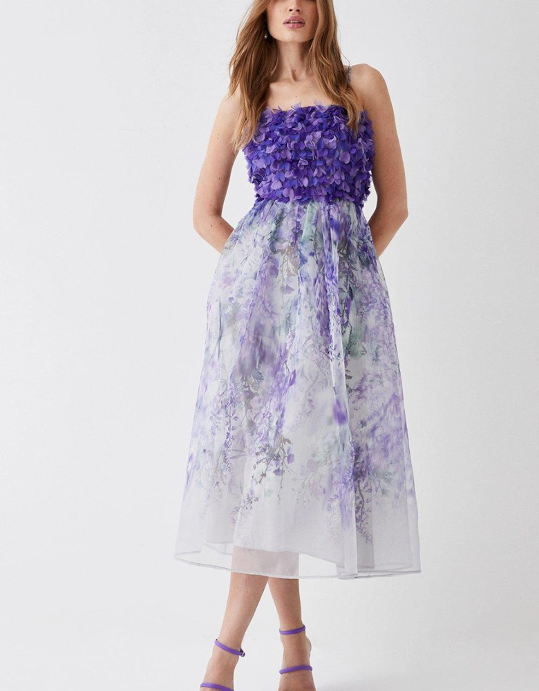 Hand Stitched 3d Floral Bodice Full Skirt Midi Dress
