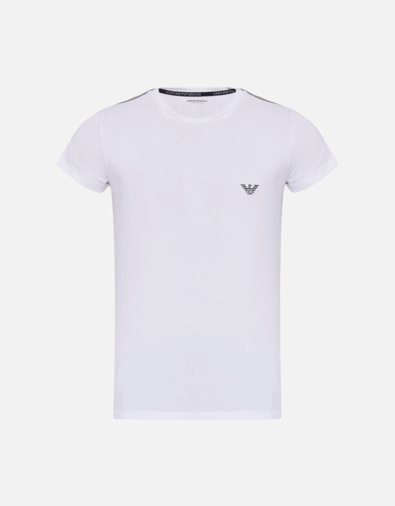 Cotton Stretch Tape Logo Round Neck White T-Shirt