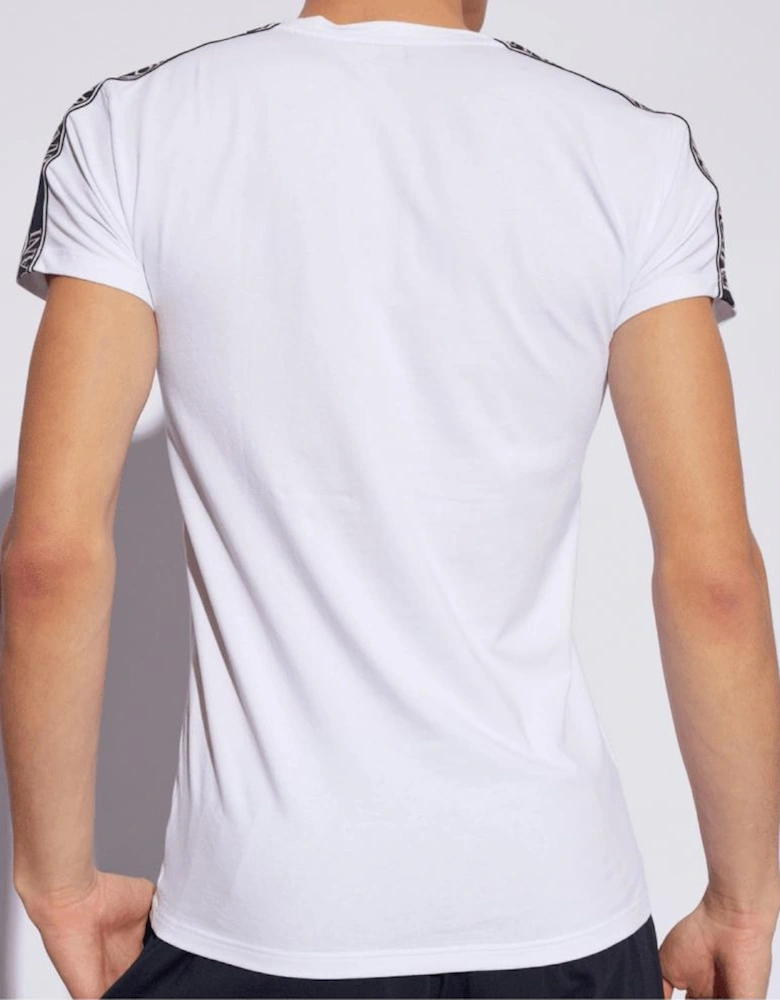 Cotton Stretch Tape Logo Round Neck White T-Shirt