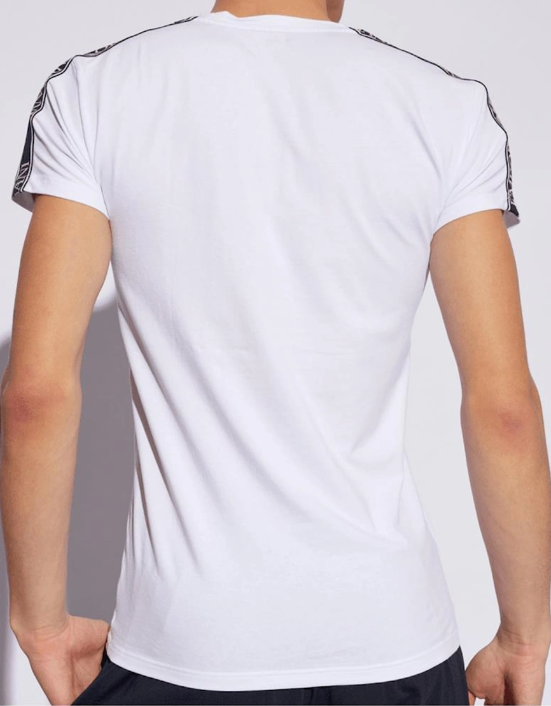 Cotton Stretch Tape Logo Round Neck White T-Shirt