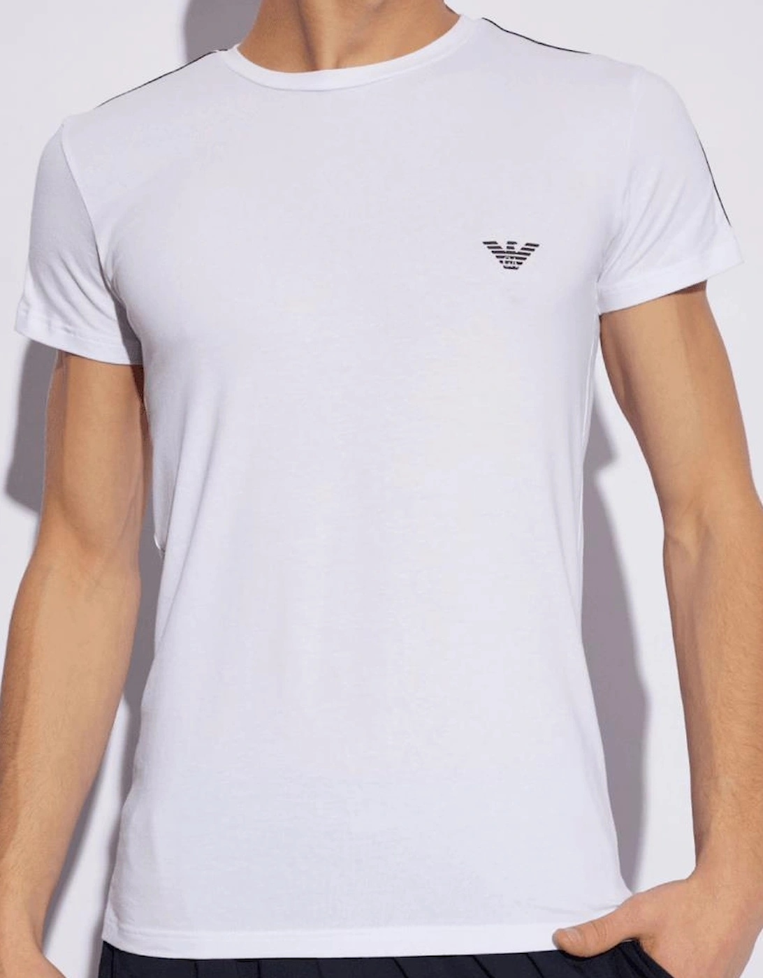 Cotton Stretch Tape Logo Round Neck White T-Shirt