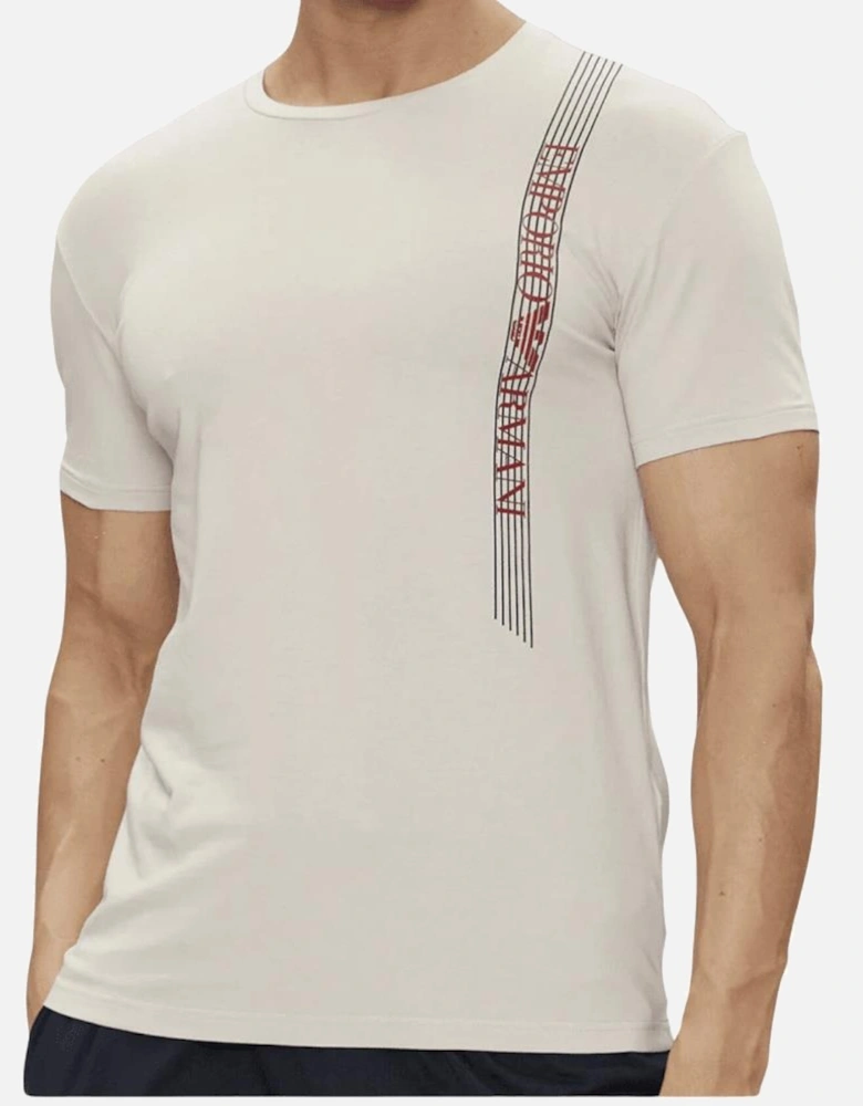 Cotton Stretch Print Logo Round Neck Beige T-Shirt