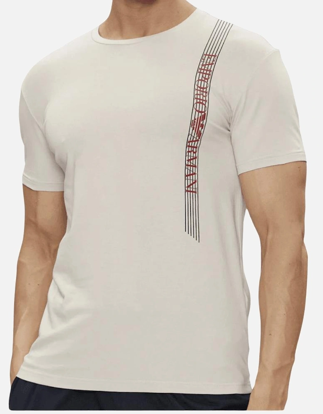 Cotton Stretch Print Logo Round Neck Beige T-Shirt, 4 of 3