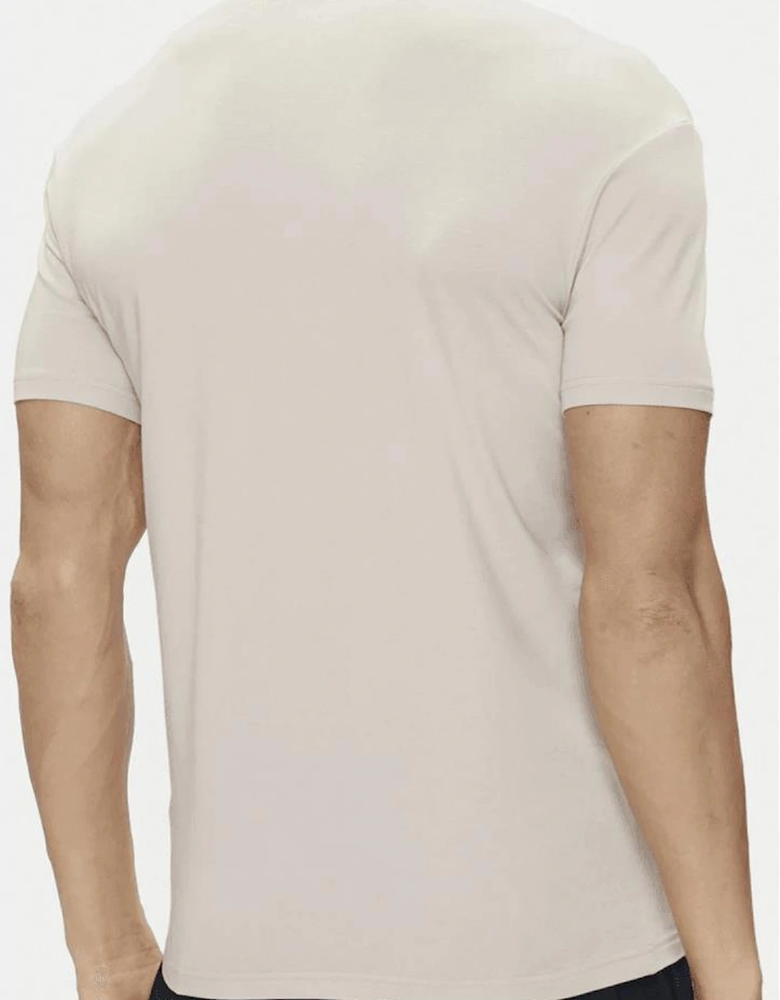 Cotton Stretch Print Logo Round Neck Beige T-Shirt