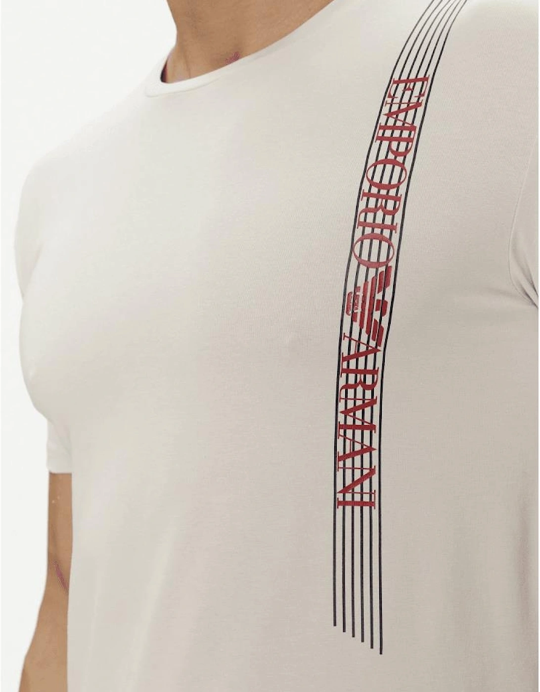 Cotton Stretch Print Logo Round Neck Beige T-Shirt