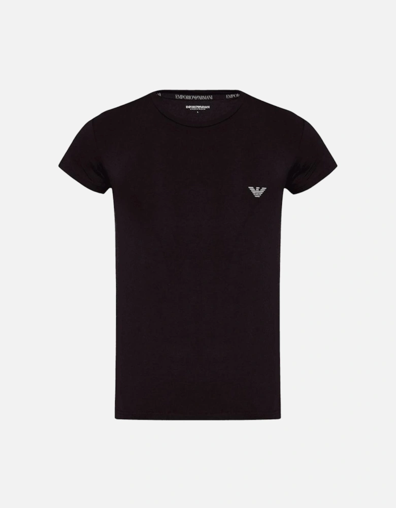 Cotton Stretch Tape Logo Round Neck Black T-Shirt