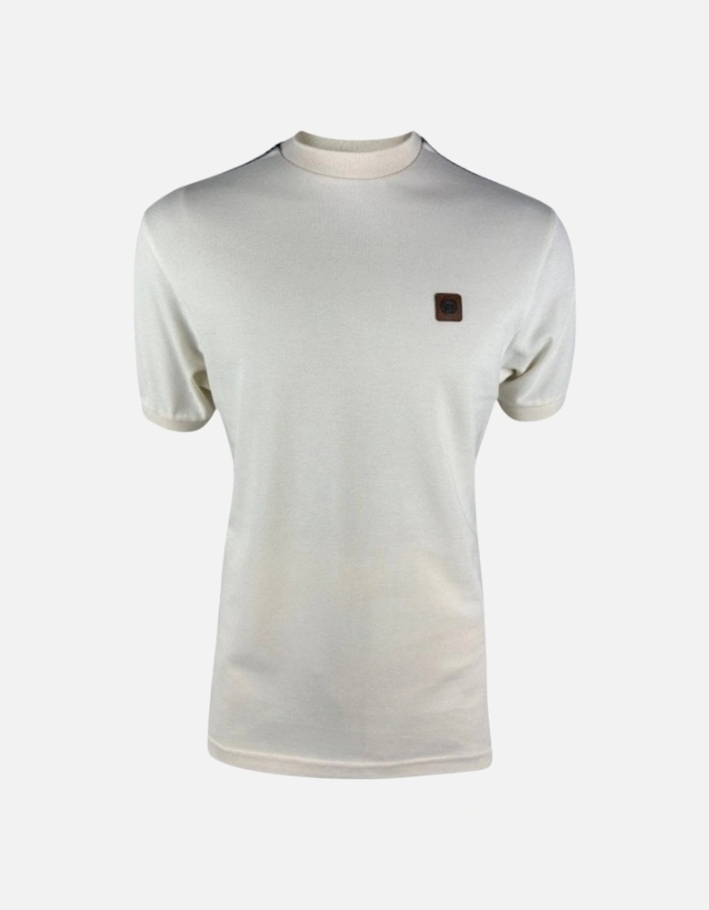 Houndstooth Trim Pique T-Shirt - Ecru