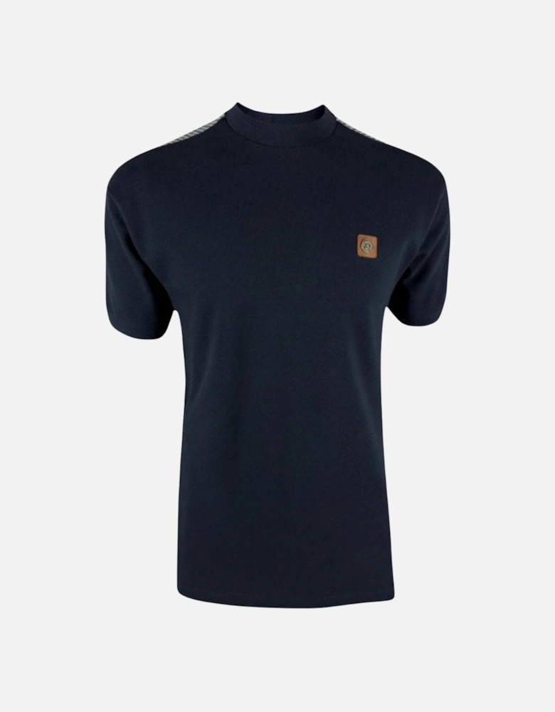 Houndstooth Trim Pique T-Shirt - Navy
