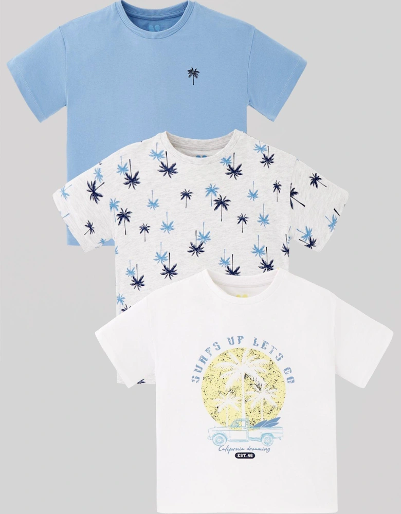 Boys 3 Pack Palm Tree T-Shirts - Multi