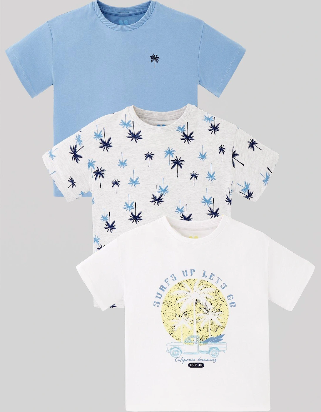 Boys 3 Pack Palm Tree T-Shirts - Multi, 2 of 1