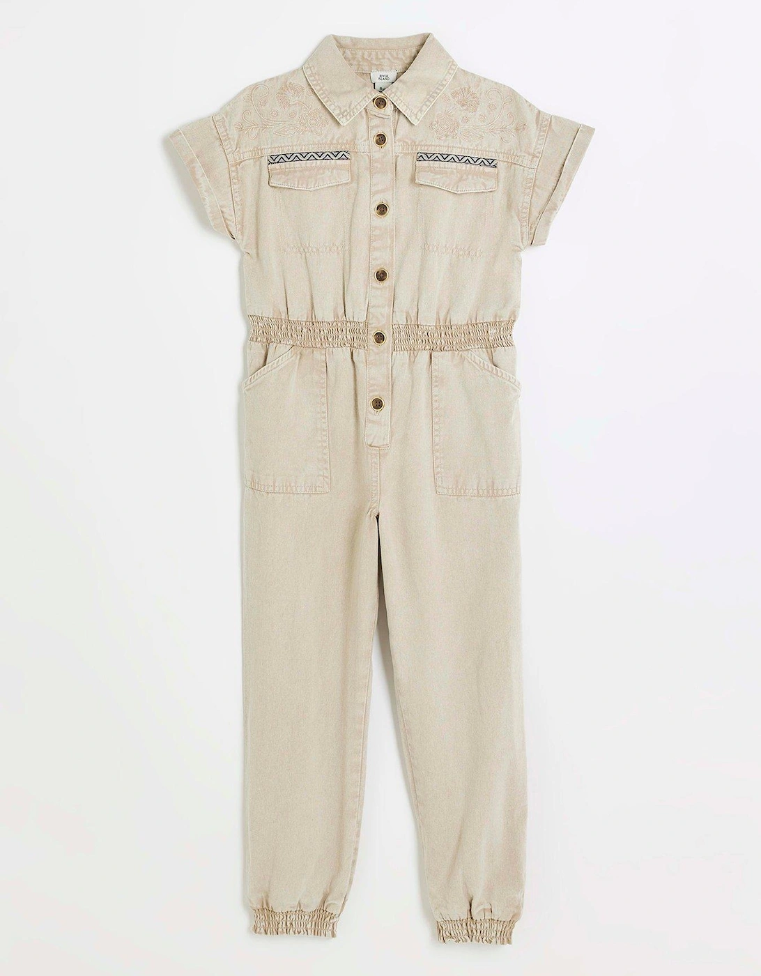 Girls Embroidered Jumpsuit - Beige, 5 of 4