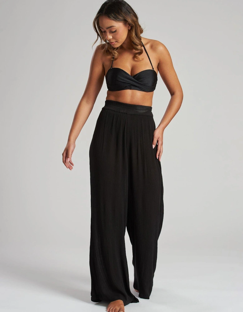 Crinkle Vicose Wide Leg Trousers - Black