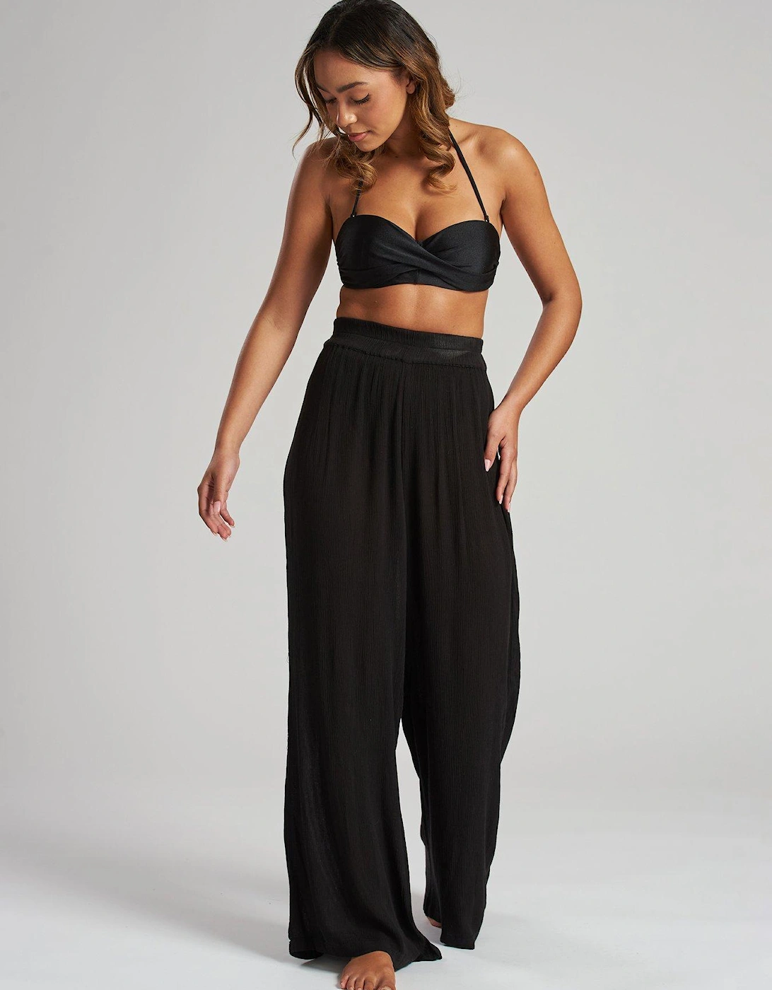 Crinkle Vicose Wide Leg Trousers - Black, 2 of 1