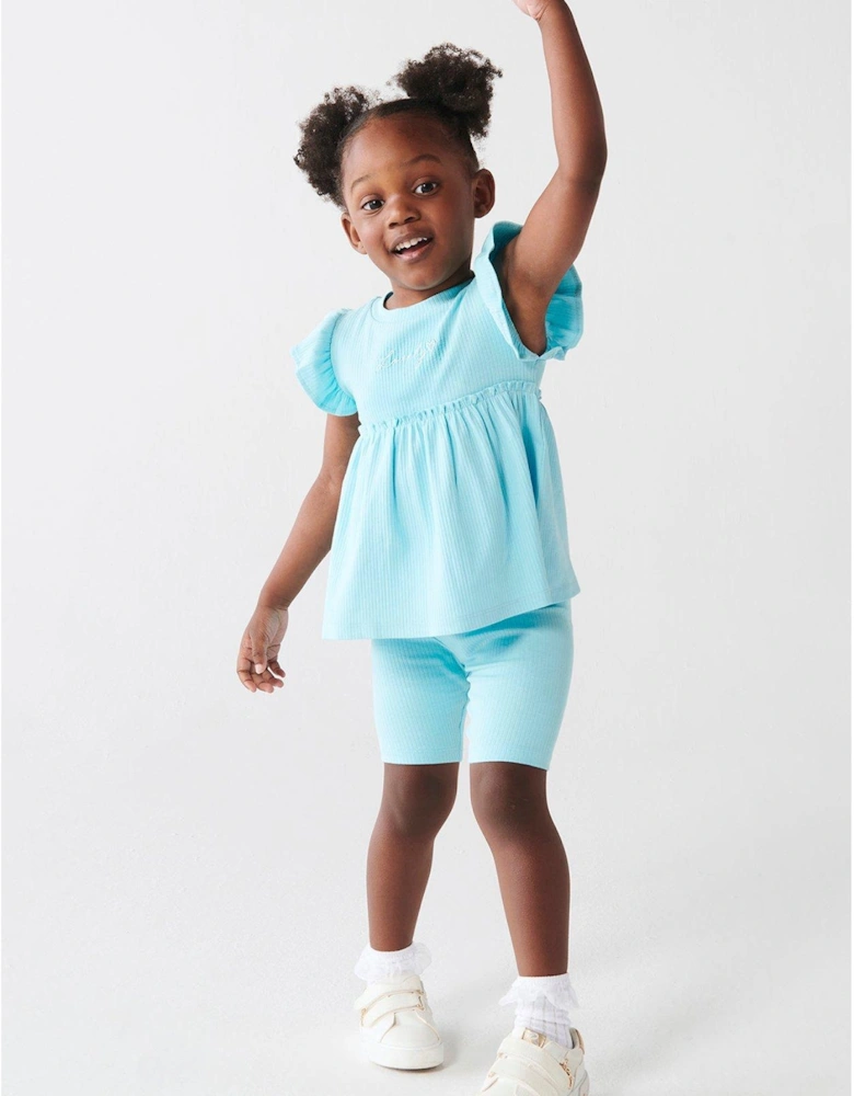 Mini Mini Girls Ribbed Peplum T-shirt Set - Blue