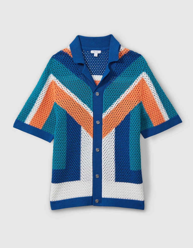 Cotton Blend Crochet Cuban Collar Shirt