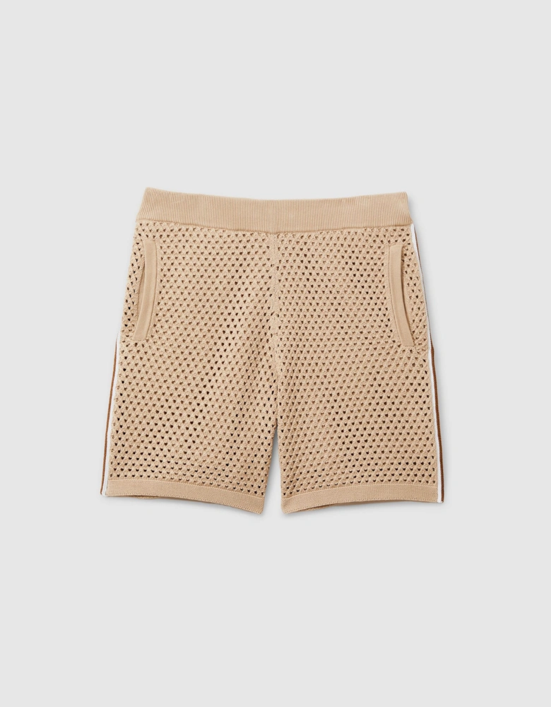Cotton Blend Crochet Drawstring Shorts