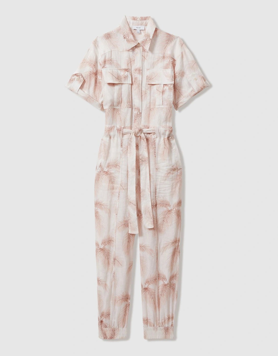 Linen Tropical Print Belted Jumpsuit, 2 of 1