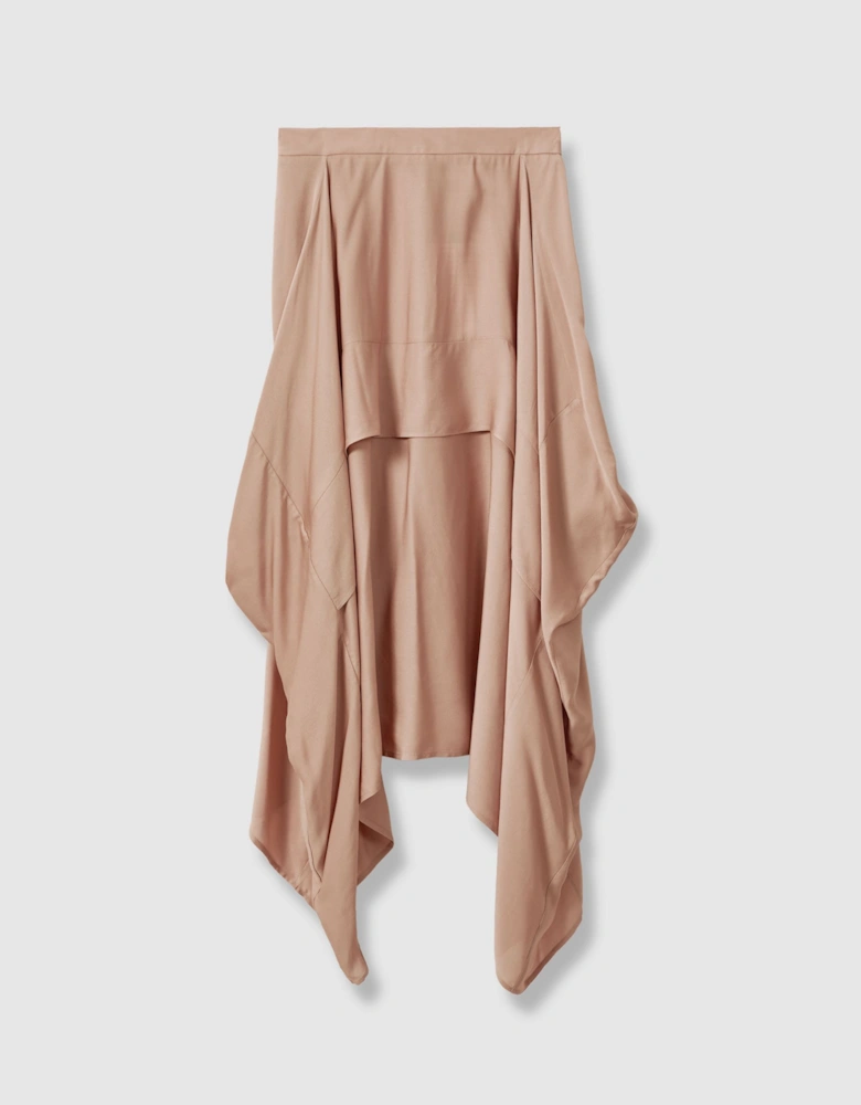 Side Pleat Asymmetric Midi Skirt
