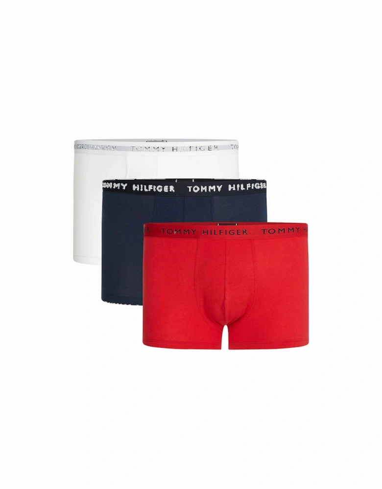 3-Pack Recycled Essentials Stretch Boxer Trunks, Red/White/Navy