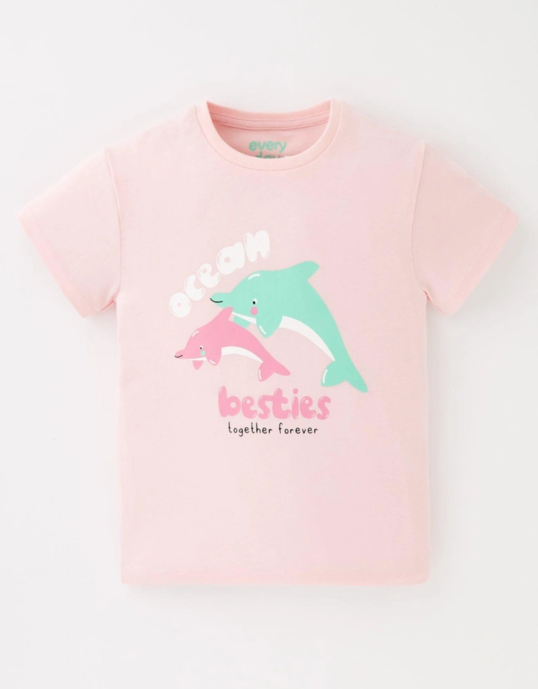 Girls Short Sleeve Dolphin T-Shirt - Pink