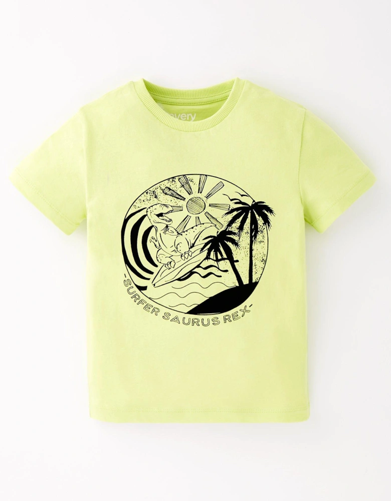 Boys Short Sleeve Dinosaur Surf T-Shirt - Green