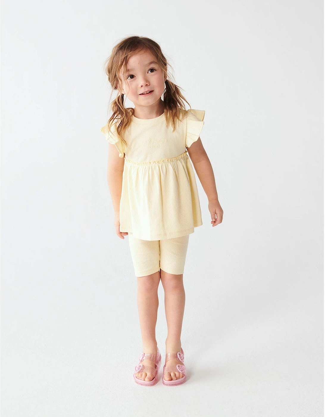Mini Mini Girls Ribbed Peplum T-shirt Set - Yellow, 2 of 1