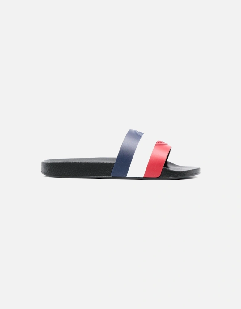 Basile Embossed Logo Stripe Sliders in Black