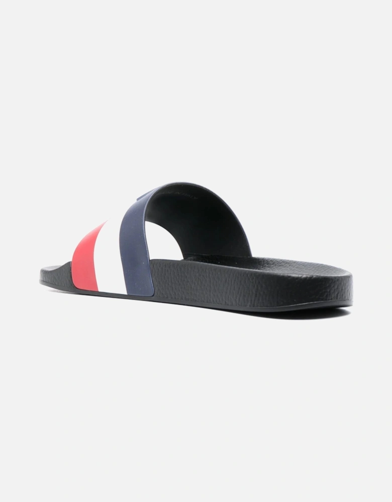 Basile Embossed Logo Stripe Sliders in Black