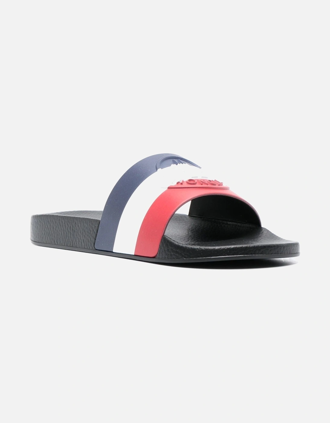 Basile Embossed Logo Stripe Sliders in Black