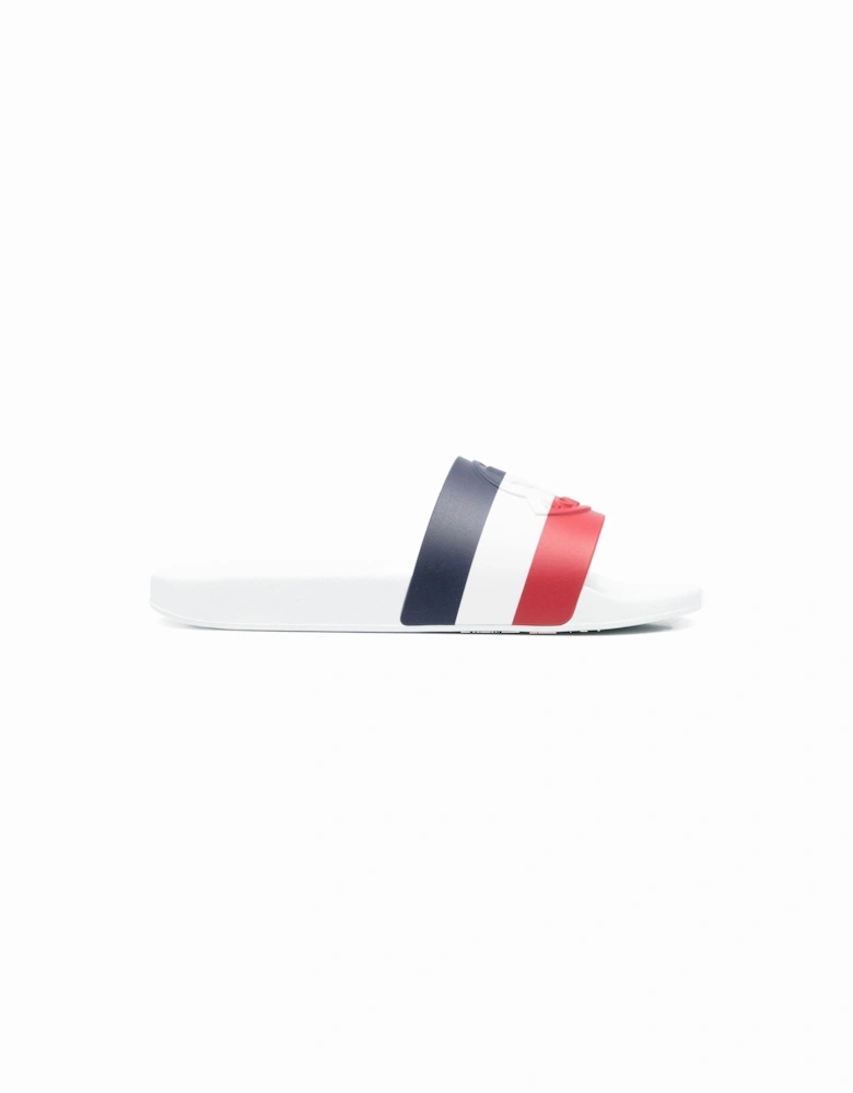 Basille Embossed Logo Stripe Sliders in White