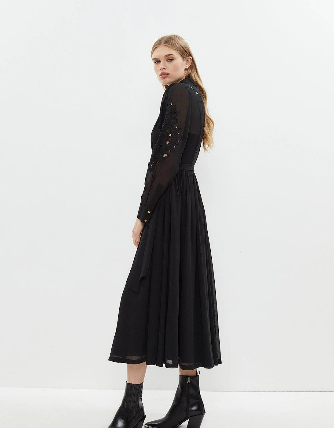 Placed Cutwork Midi Georgette Shirt Dress