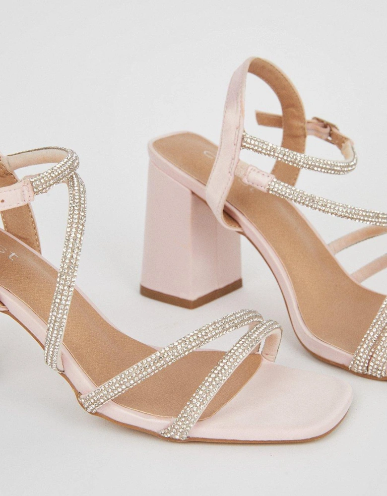 Tasha Satin Diamante Triple Strap Heeled Sandals