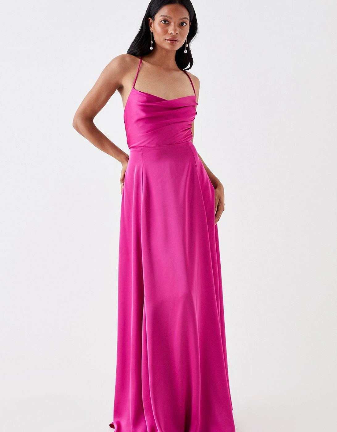 Petite Cowl Neck Satin Maxi Prom Dress With Strappy Back, 6 of 5