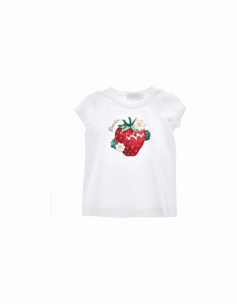 Girls White Strawberry T-Shirt