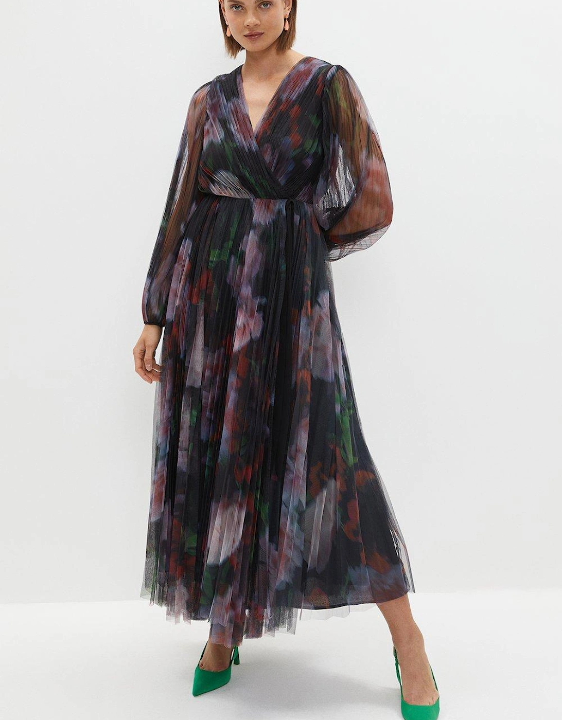 Printed Mesh Pleated Wrap Dress, 5 of 4