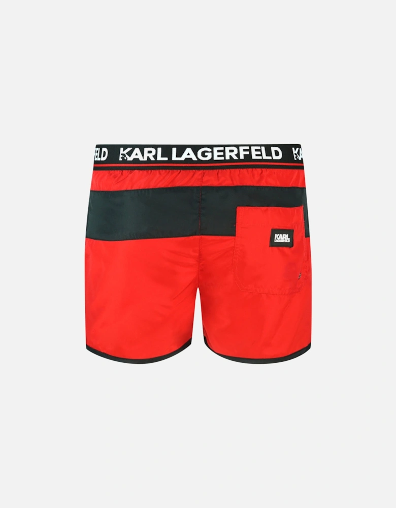 Taped Logo Red Swim Shorts